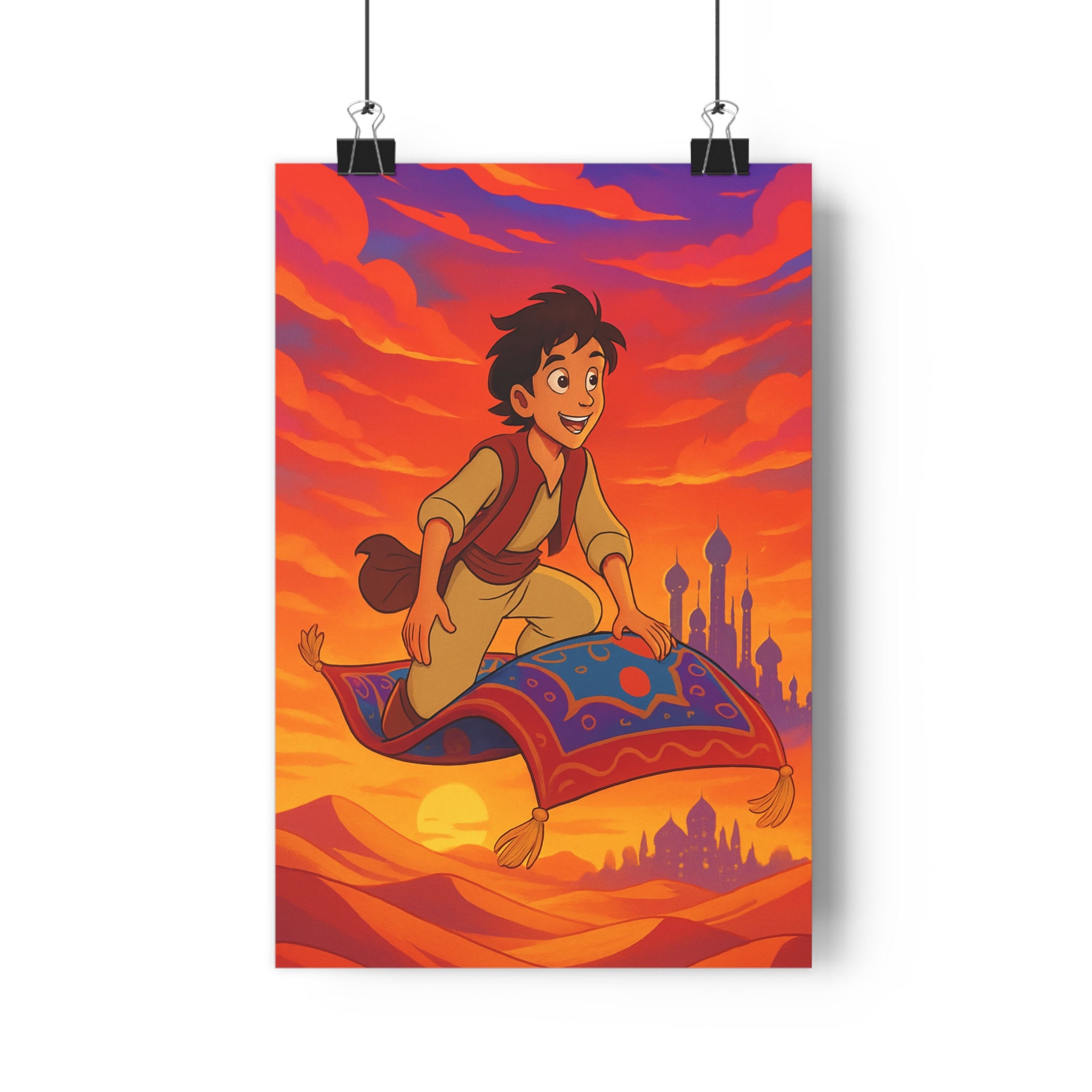 Poster décoratif animée orange violet aventure magique enfant chambre 30x46 coucher soleil désert dynamique
