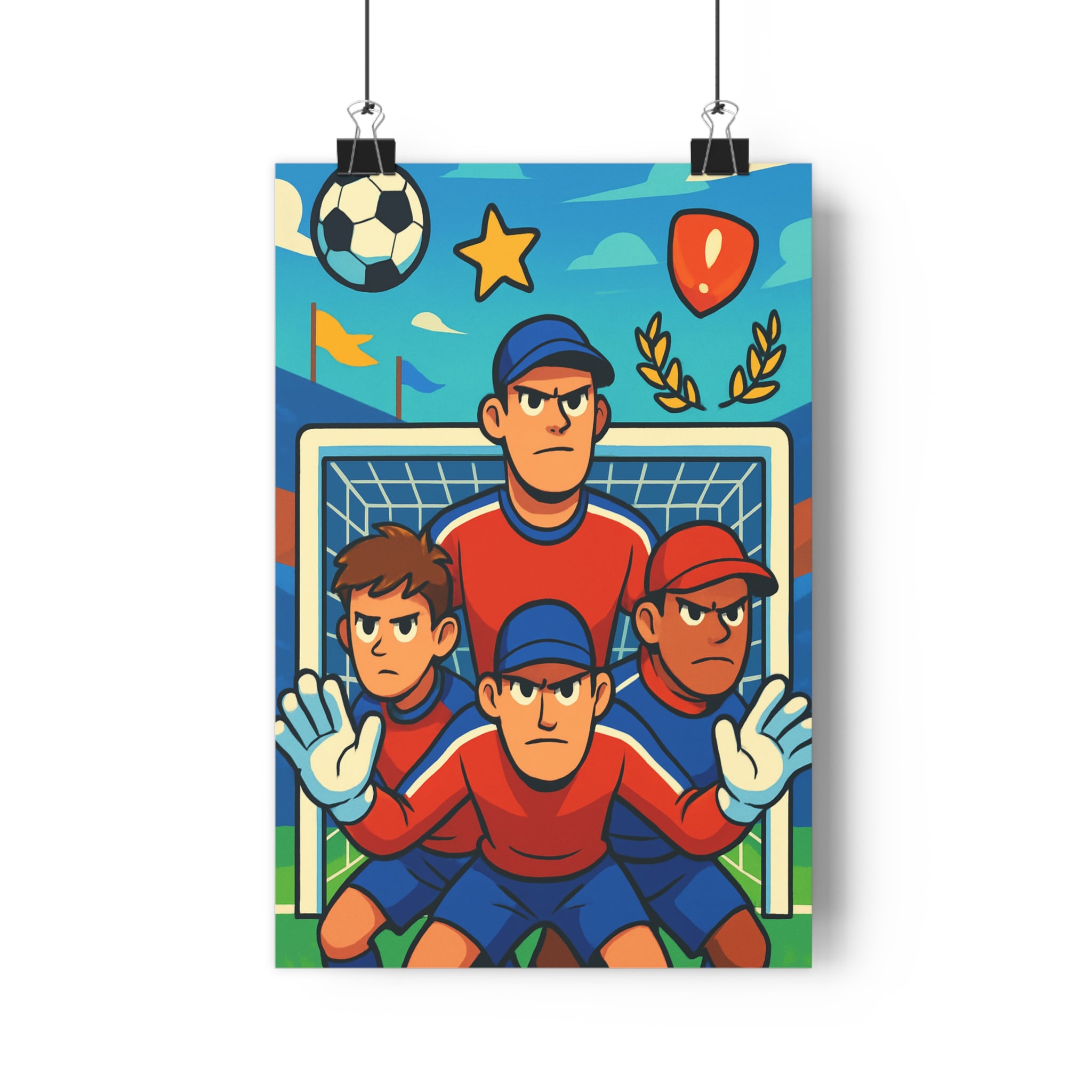 Poster décoratif animé rouge bleu football sportif dynamique salon chambre design vibrant original unique