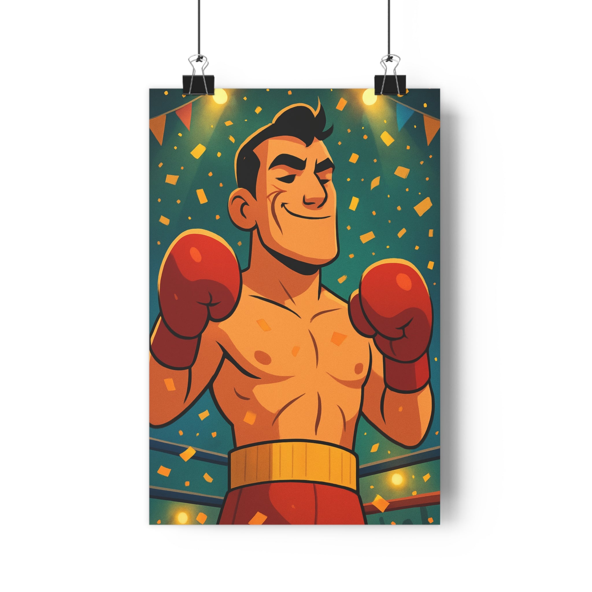 Poster décoratif animé rouge jaune boxeur dynamique sportif salle sport énergie festive musclé ambiance