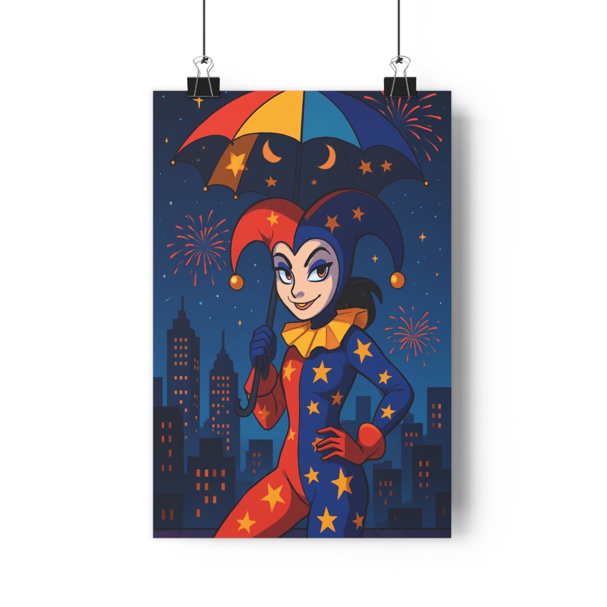 Poster décoratif anime rouge bleu nocturne joyeux salon chambre art mural festif vibrant qualité