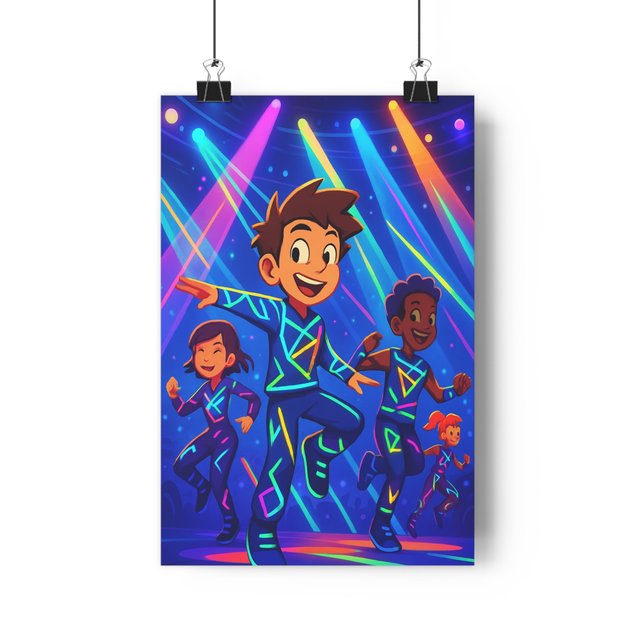 Poster décoratif animé néon bleu rose jaune dynamique chambre salon joyeux moderne aventure enfants