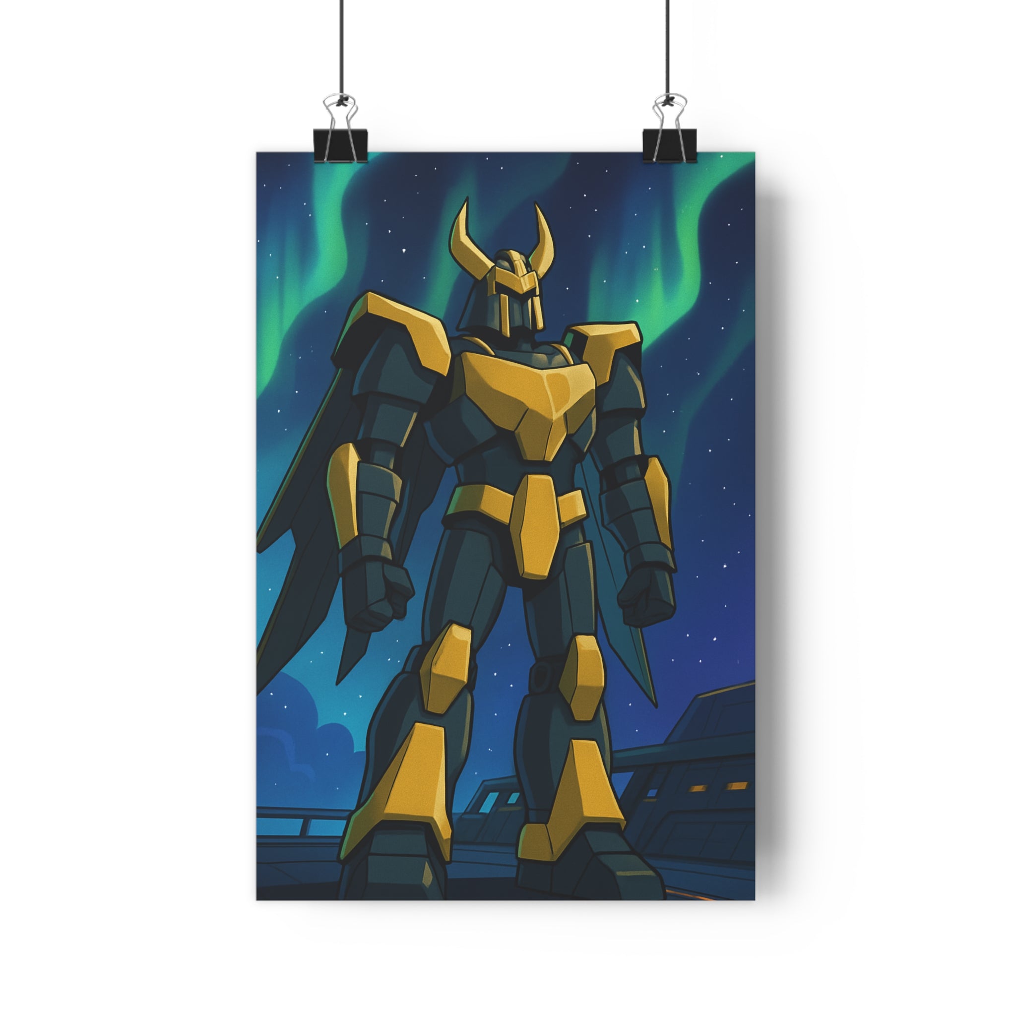Poster décoratif anime robot géant doré métallique futuriste mystique chambre bureau ambiance étoilée 30x46