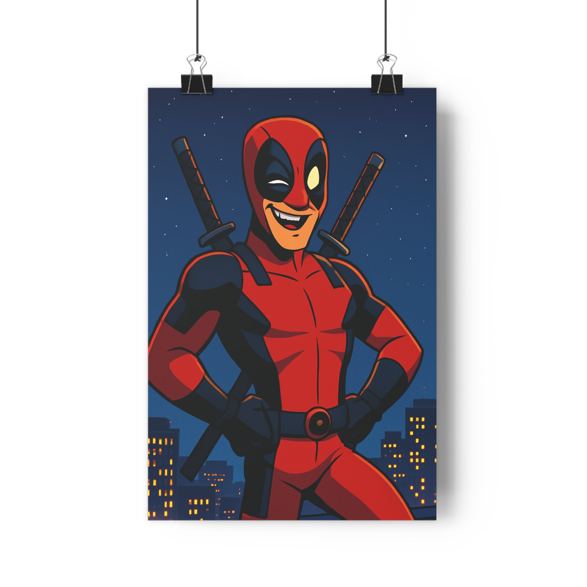 Poster décoratif animé rouge noir guerrier masqué épées croisées urbain chambre salon dynamique qualité