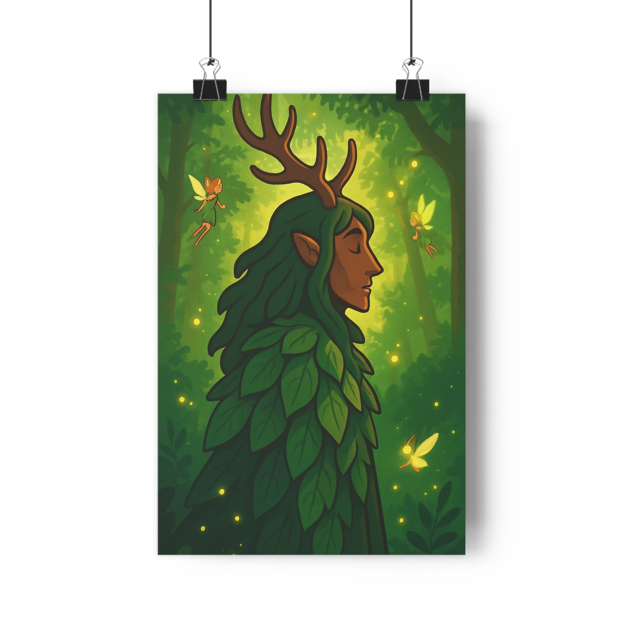 Poster décoratif féerique vert doré animé magique mystique chambre salon nature enchanté 30x46 cm