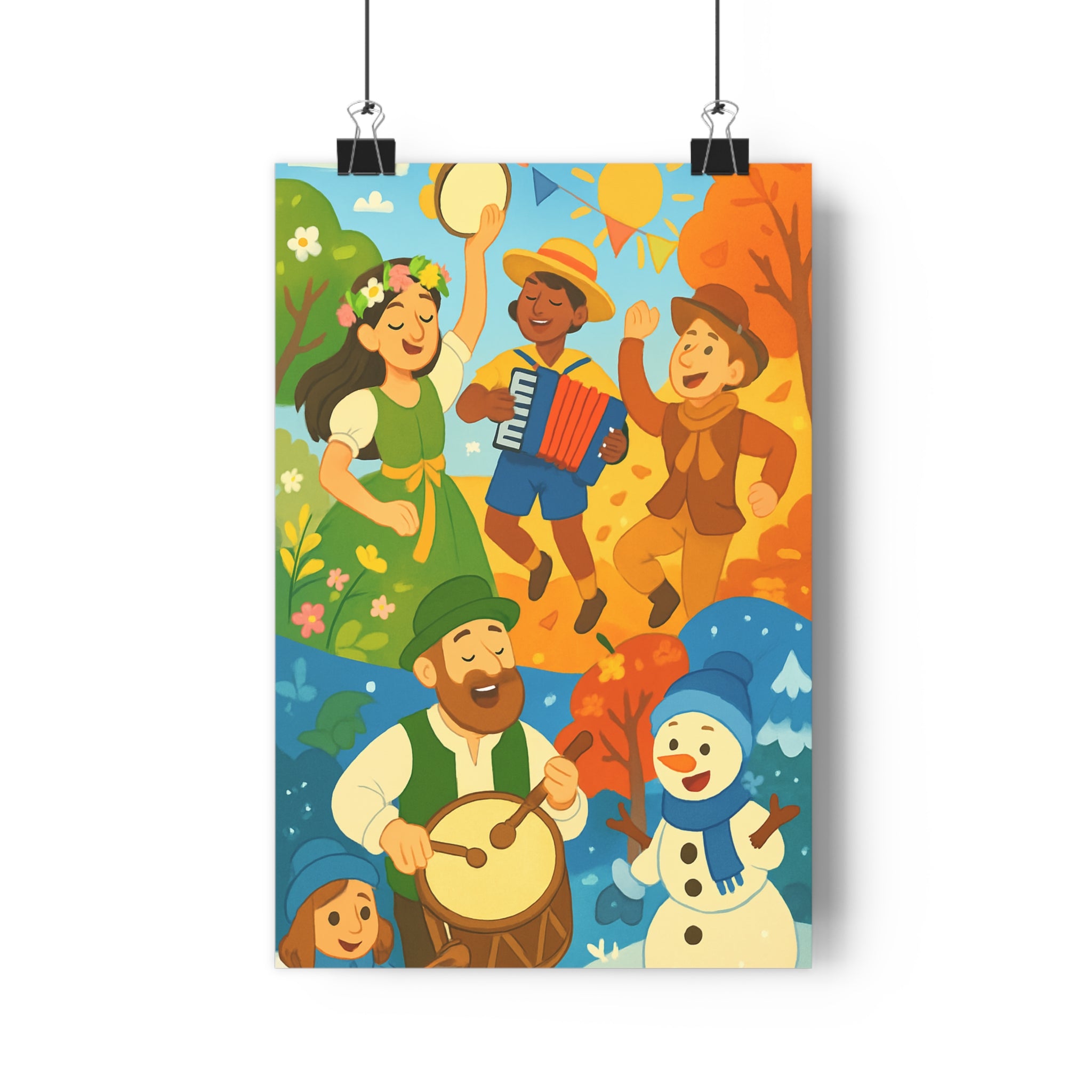 Poster décoratif anime vibrant joyeux couleurs chaudes salon chambre festival carnaval saisons 30x46 cm