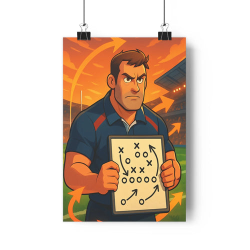 Poster moderne rugby concentré strategy sportif maillot bleu orange déco stade lumière végétation intense cartoon chambre salon