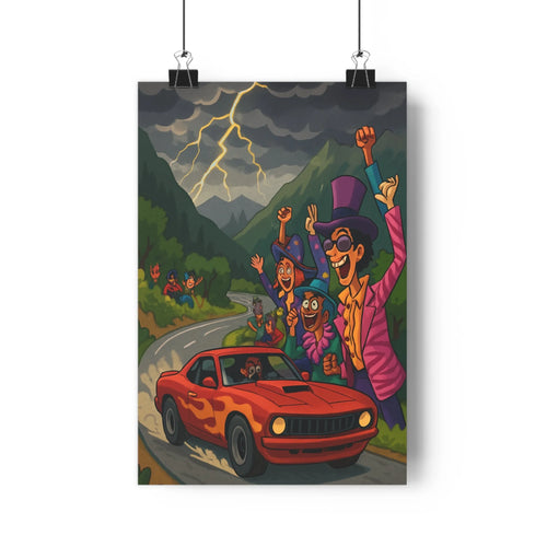 Poster décoratif voiture rouge dessin animé dramatique dynamique salon chambre 30x46 électrique énergie sinueuse