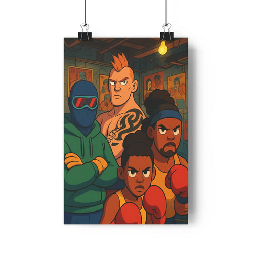 Poster sportif boxeur gants rouges salle combat masques affiches boxeurs vert noir ambiance intense concentration salon chambre