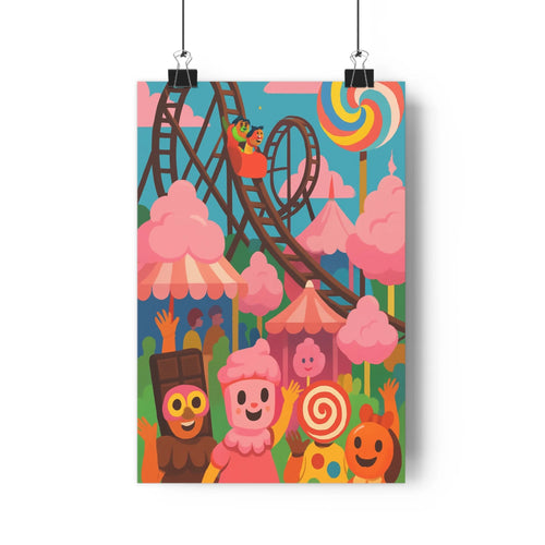 Poster décoratif cartoon rose bleu marron ludique joyeux chambre enfant fête foraine rétro ambiance