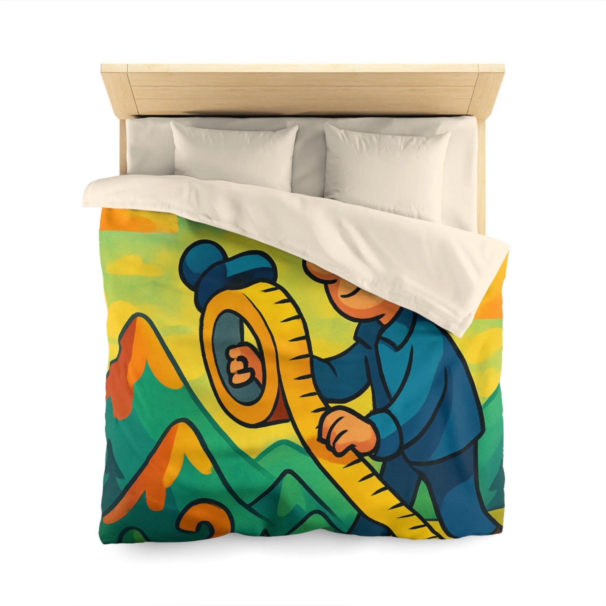 Housse de couette colorée pour enfants avec paysage ludique et motifs géométriques