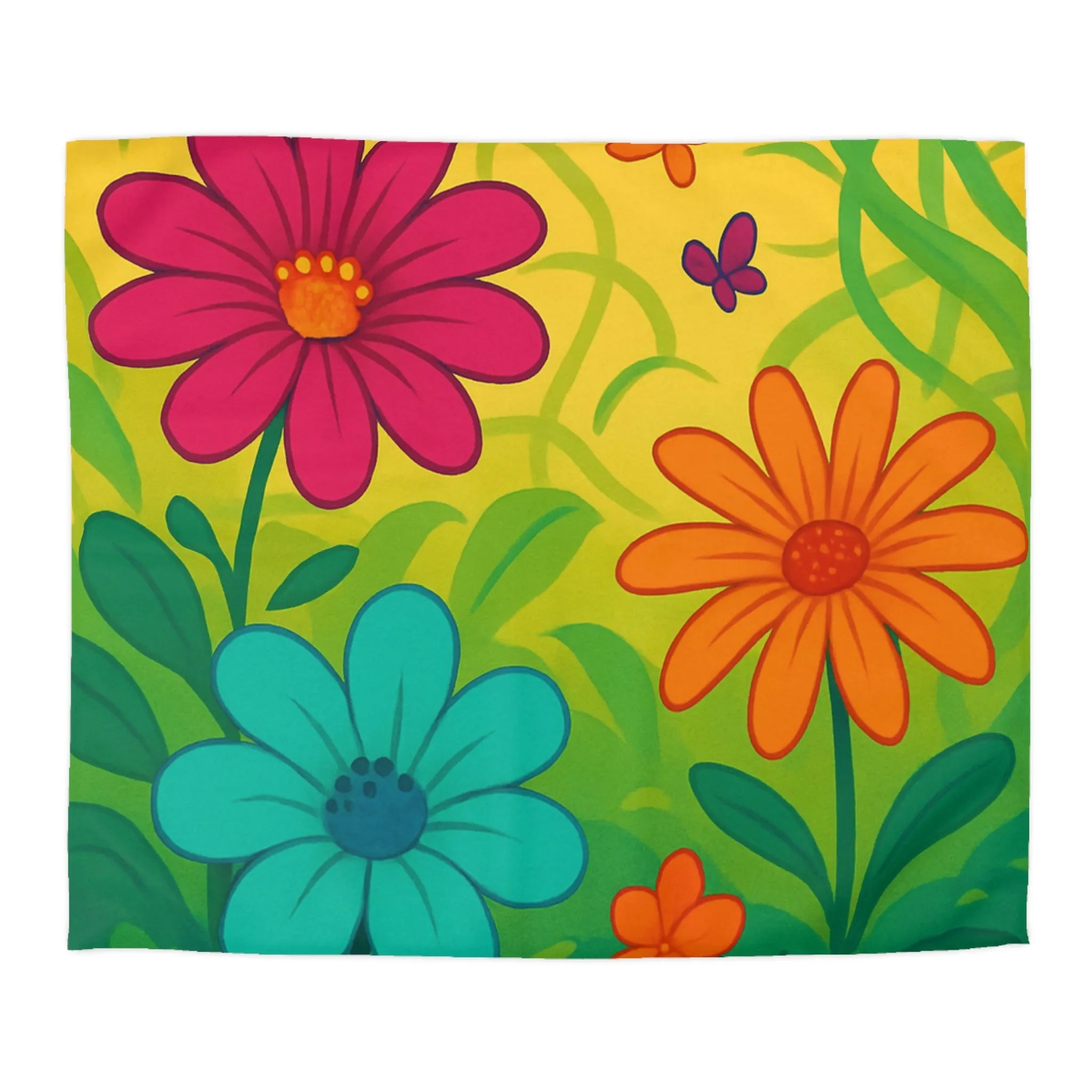 Housse de Couette Colorée avec Fleurs Vibrantes et Papillons pour Décoration Printanière