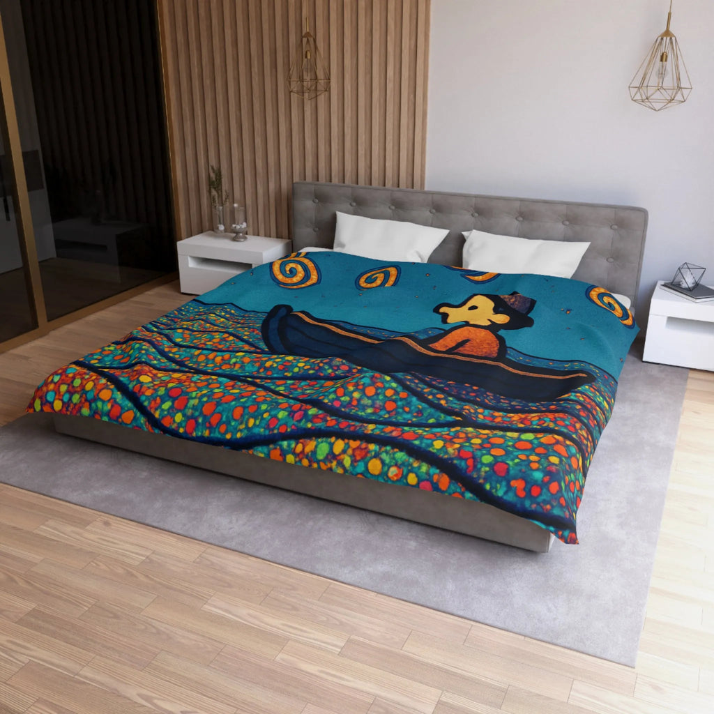 Housse de couette artistique avec motifs oniriques de mer et ciel étoilé