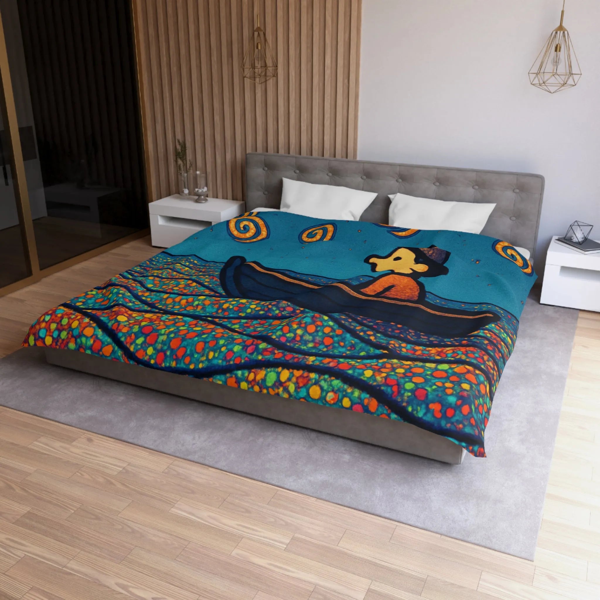 Housse de couette artistique avec motifs oniriques de mer et ciel étoilé