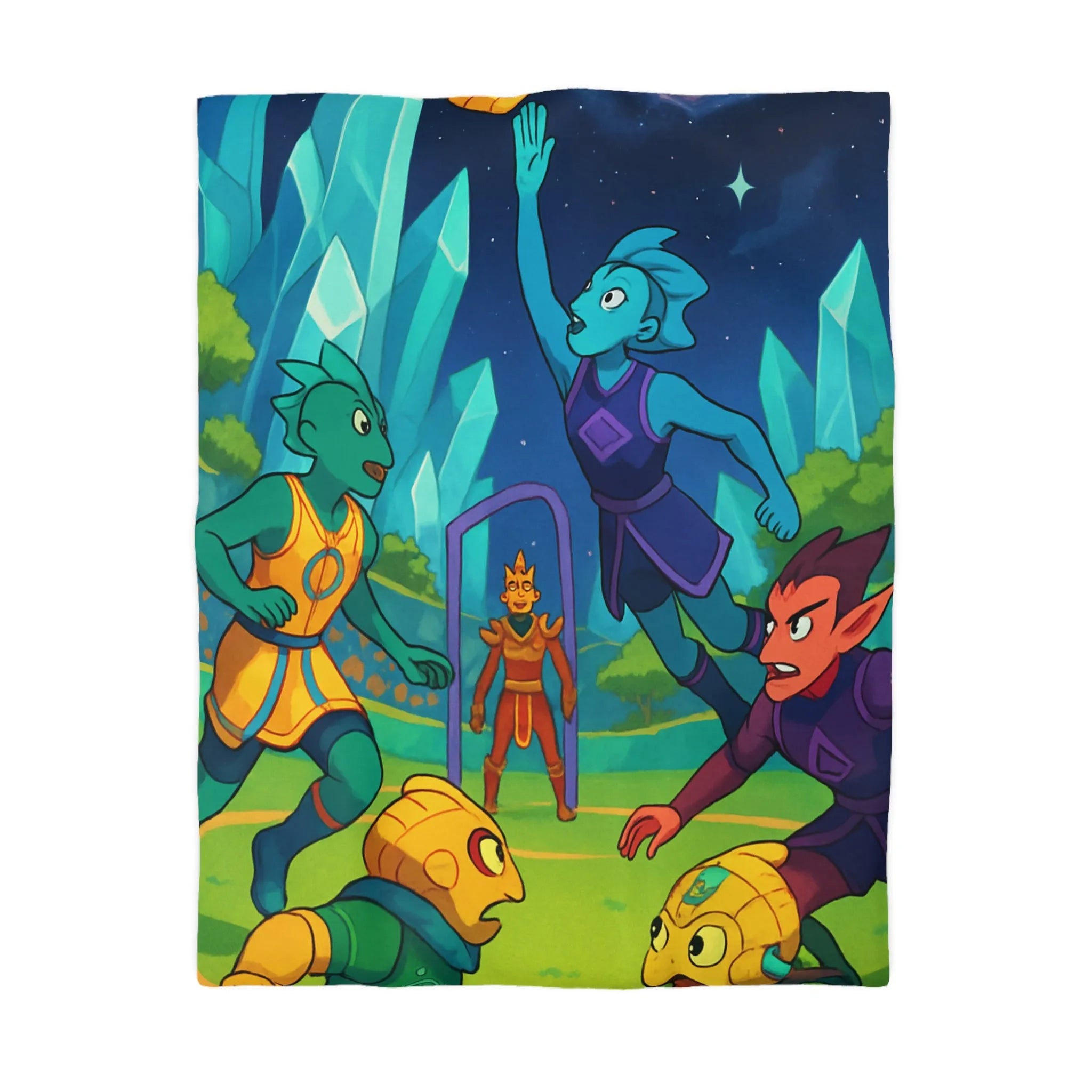 Housse de couette futuriste colorée avec match de sport extraterrestre surréaliste et dynamique