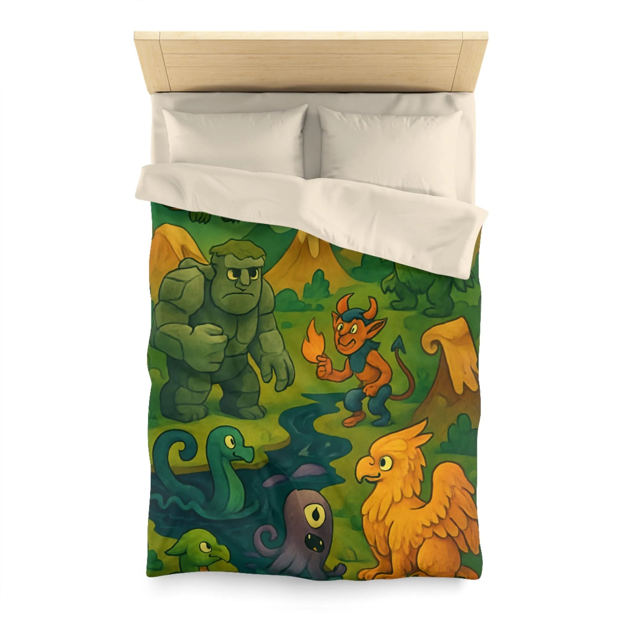 Housse de couette fantaisie créatures magiques et aventure pour chambre d'enfant unique