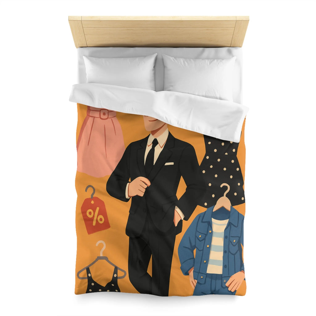 Housse de couette élégante motif magasin de vêtements homme noir et tenues rétro