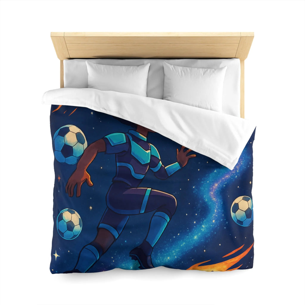 Housse de couette espace football pour enfants, avec joueurs et ballons colorés