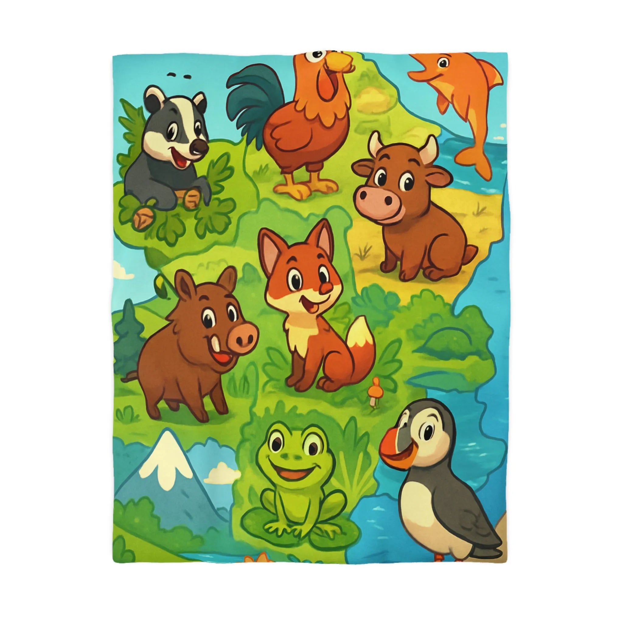 Housse de couette enfants avec dessins animaux mignons forêt montagne rivière colorée