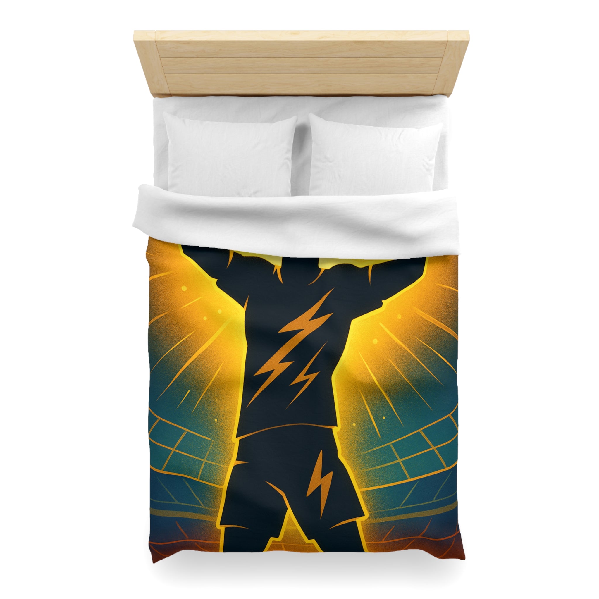 Housse de couette silhouette sportive avec éclair vibrant et fond lumineux unique