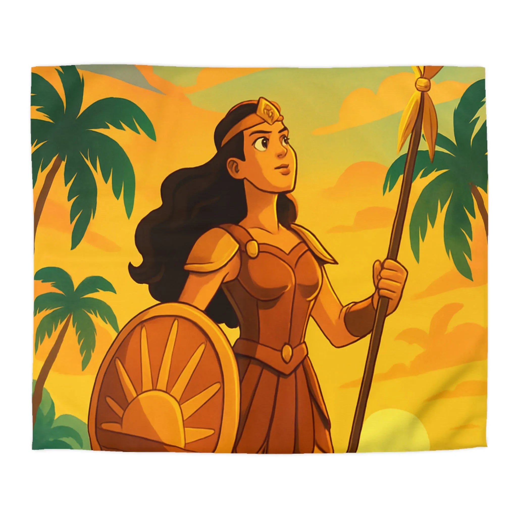 Housse de couette avec guerrière et aigle au coucher du soleil sur la plage