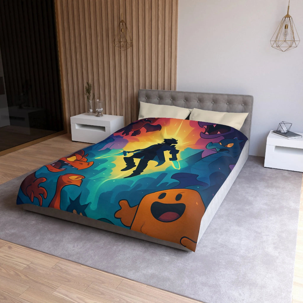 Housse de couette colorée avec créatures fantastiques, ambiance magique et design audacieux