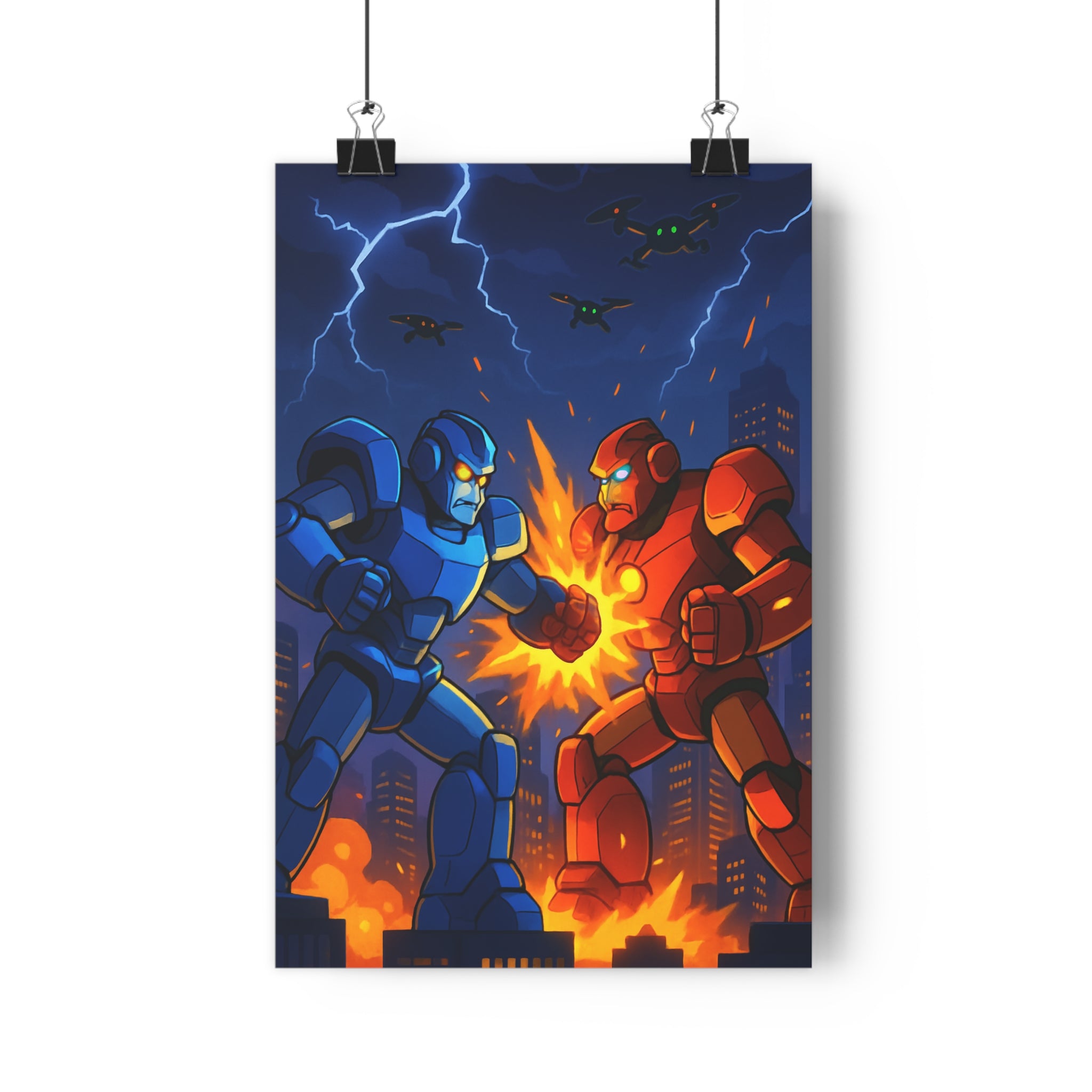 Poster décoratif géants robots rouge bleu action dramatique moderne électrique chambre salon qualité intense