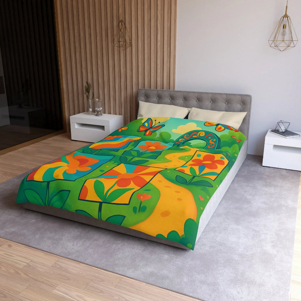 Housse de couette colorée avec fleurs et papillons pour chambre moderne et vivante