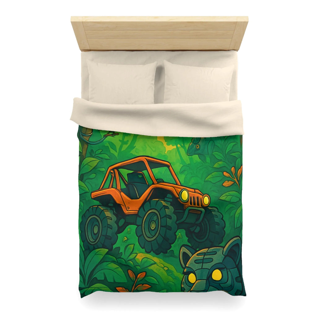 Housse de couette jungle vibrante avec 4x4 orange et panthère mystérieuse