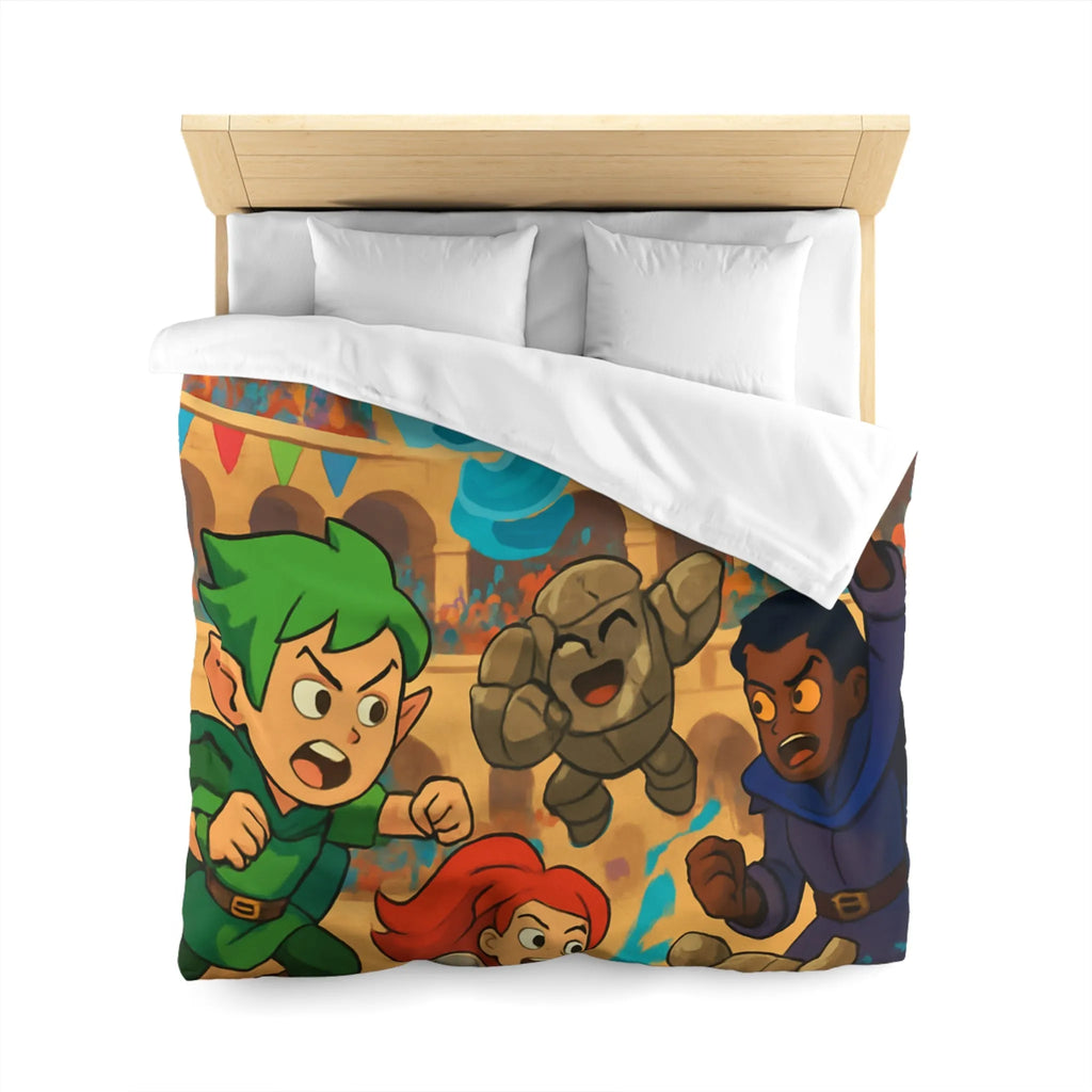 Housse de couette dynamique avec personnages de fantasy en pleine bataille épique animée