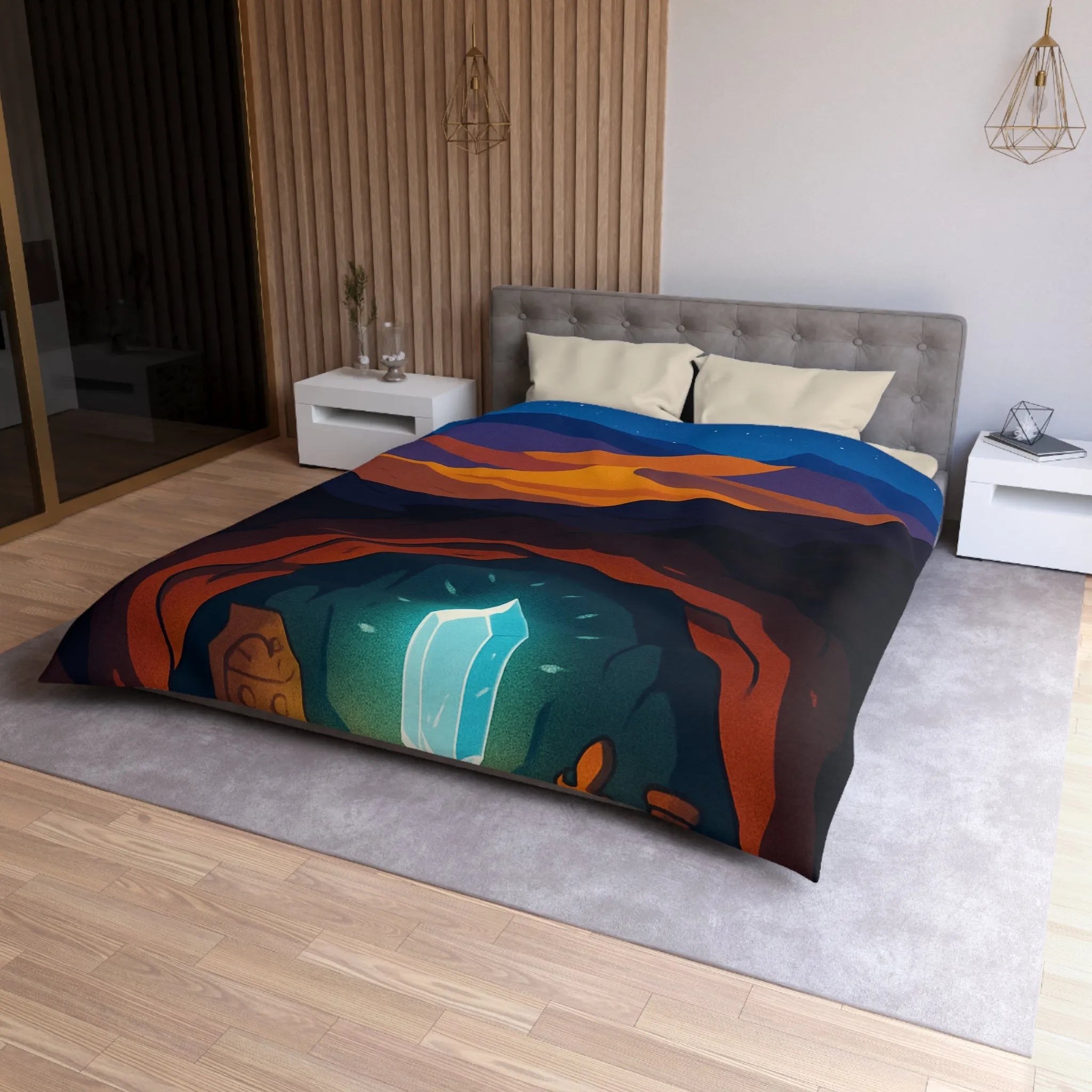 Housse de couette avec paysage nocturne et cristal lumineux dans une grotte mystérieuse