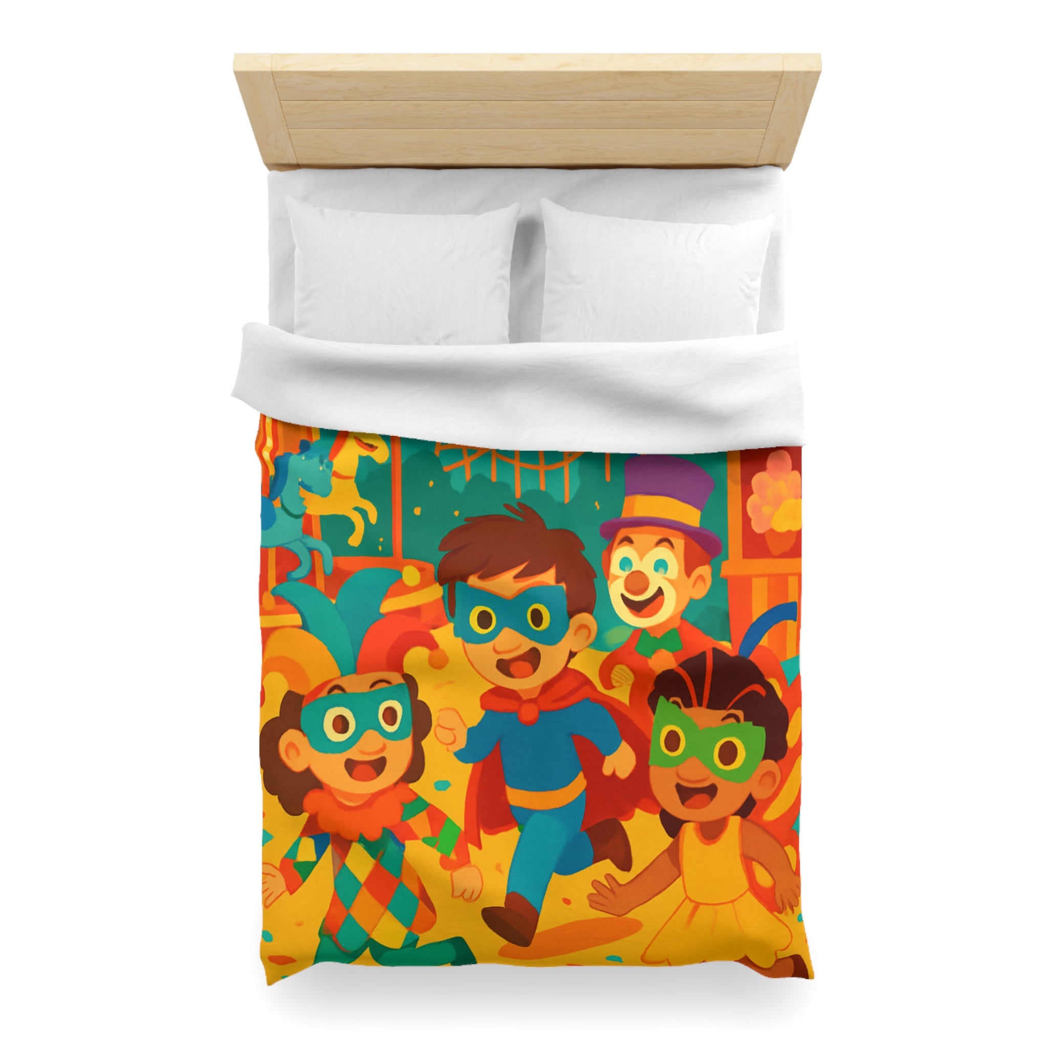 Joyeuse fête foraine avec enfants costumés courant joyeusement parmi attractions colorées nocturnes