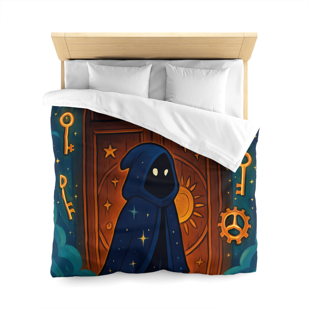 Housse de couette mystique avec capuche étoilée, porte magique et clés dorées