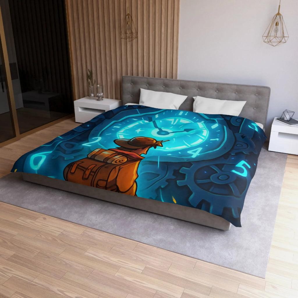 Housse de Couette Aventure Énigmatique Horloger Voyageur avec Éclairage Bleu Futuriste