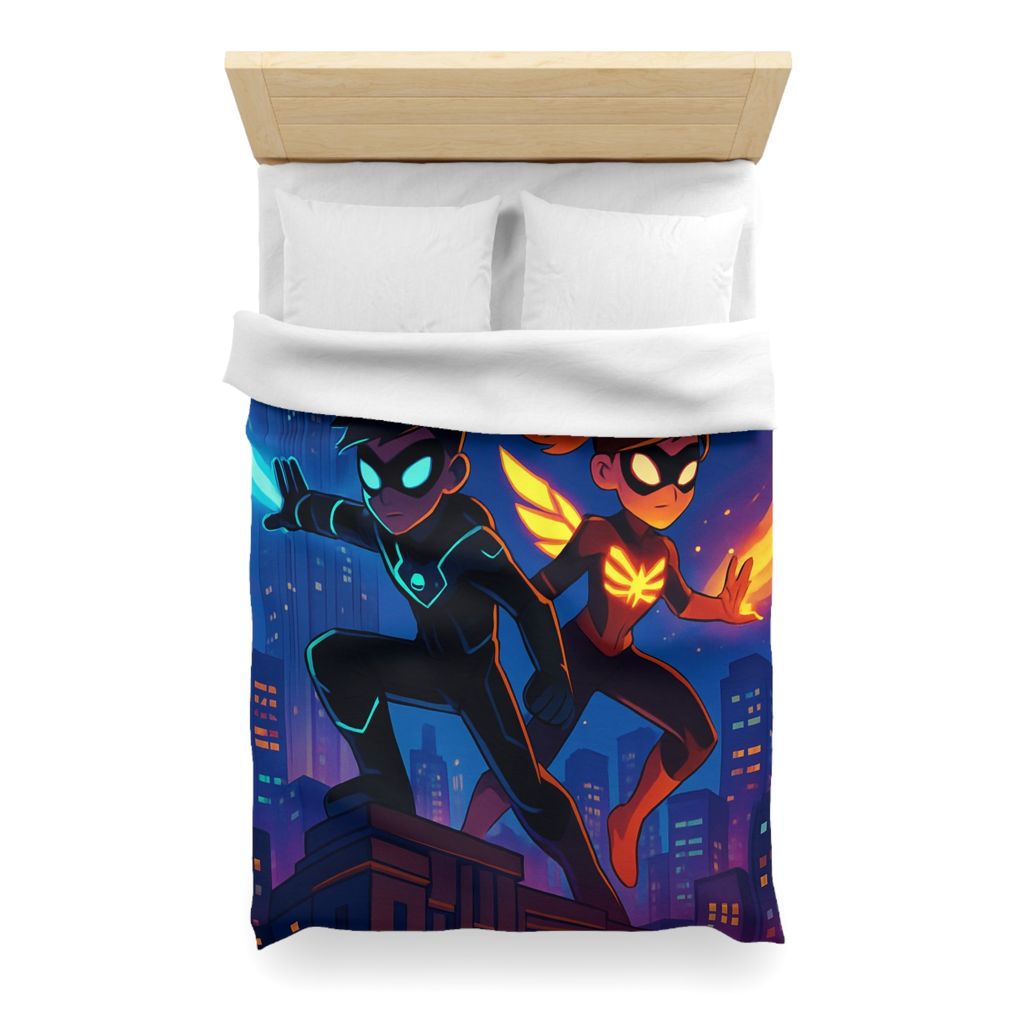 Housse de couette super-héros urbain : ambiance dynamique, couleurs vives, motifs modernes et audacieux