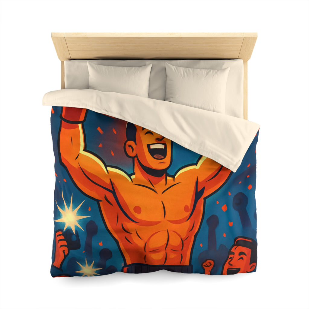 Housse de couette spectaculaire avec illustration de boxeur victorieux et public en liesse