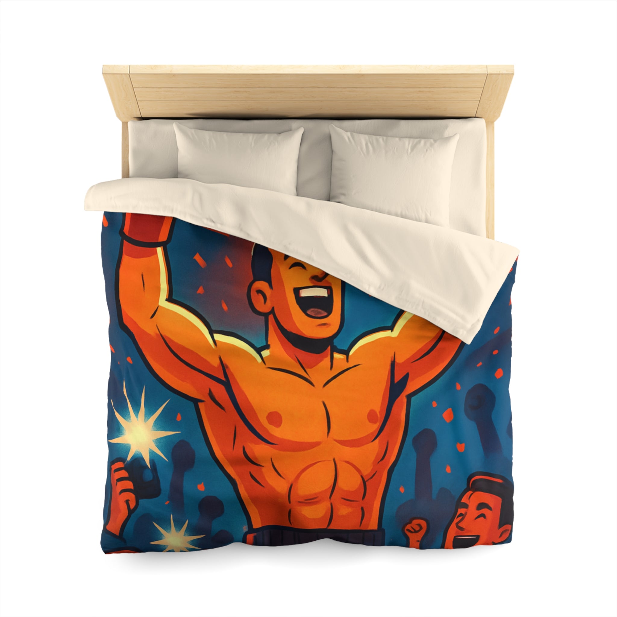 Housse de couette spectaculaire avec illustration de boxeur victorieux et public en liesse