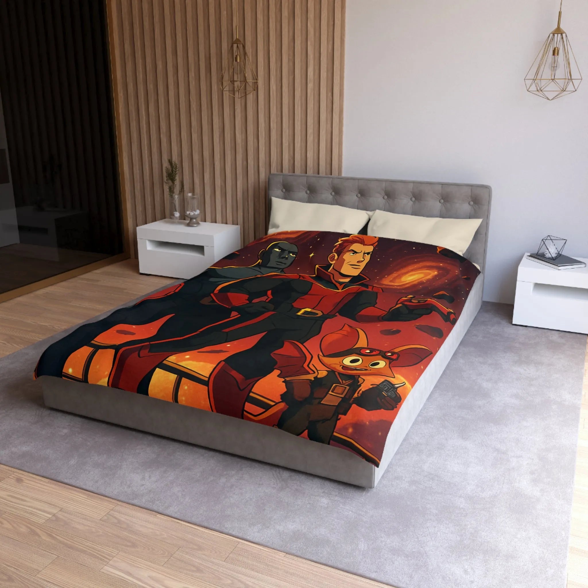 Housse de couette galactique avec héros cosmiques pour chambre d'enfant inspirante et colorée