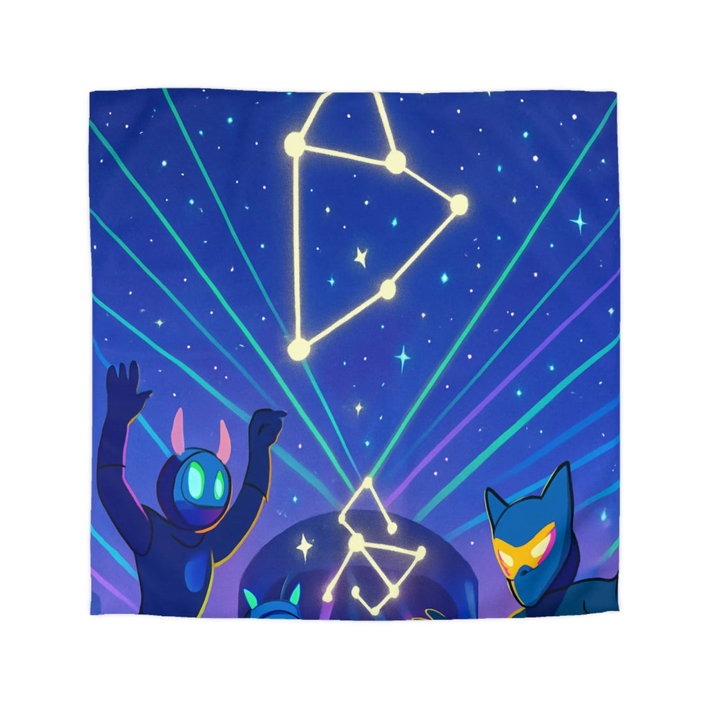 Housse de couette futuriste étoiles et créatures dansant sous un ciel étoilé lumineux