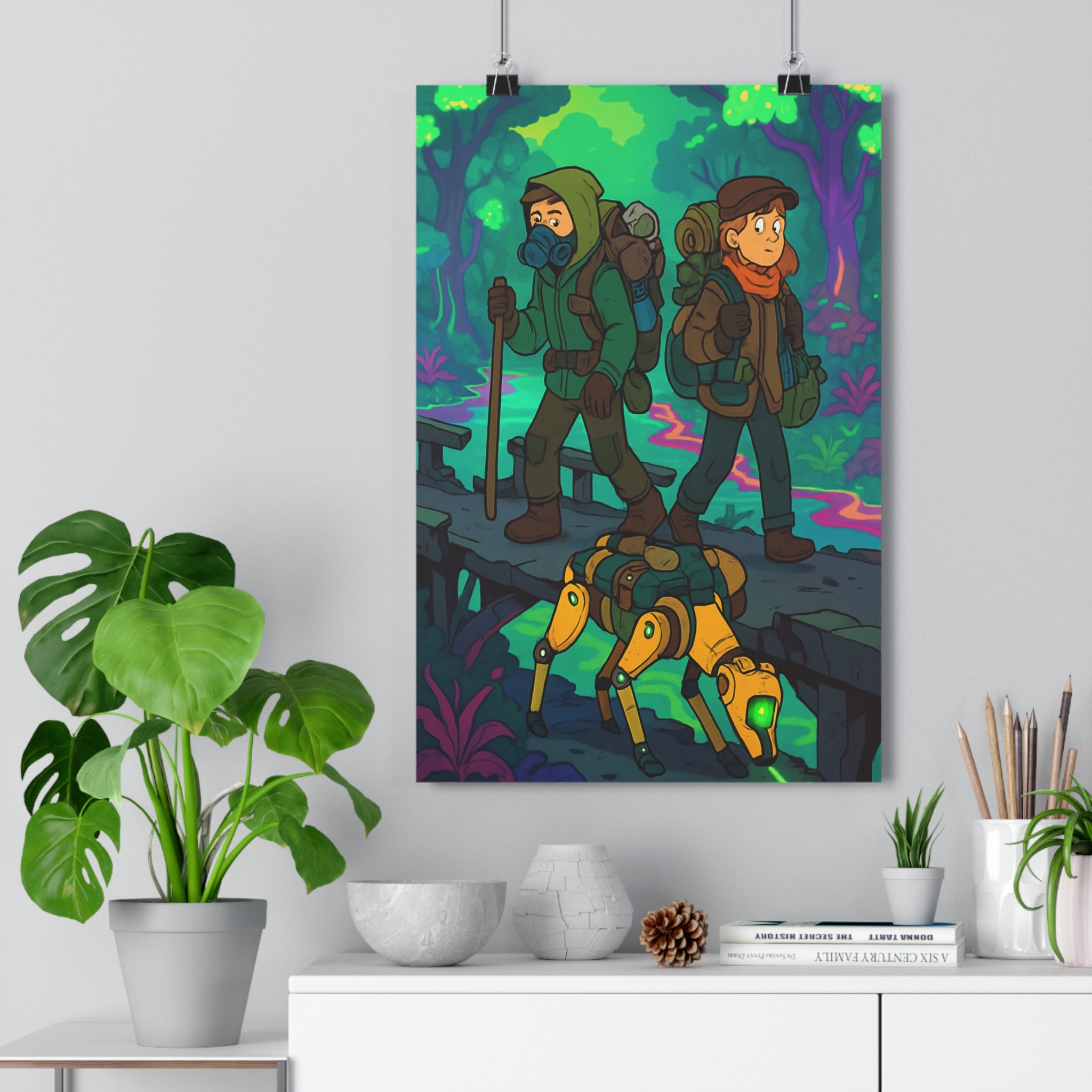 Poster décoratif futuriste vert violet animation aventure chambre bureau moderne style cellshading ambiance mystérieuse