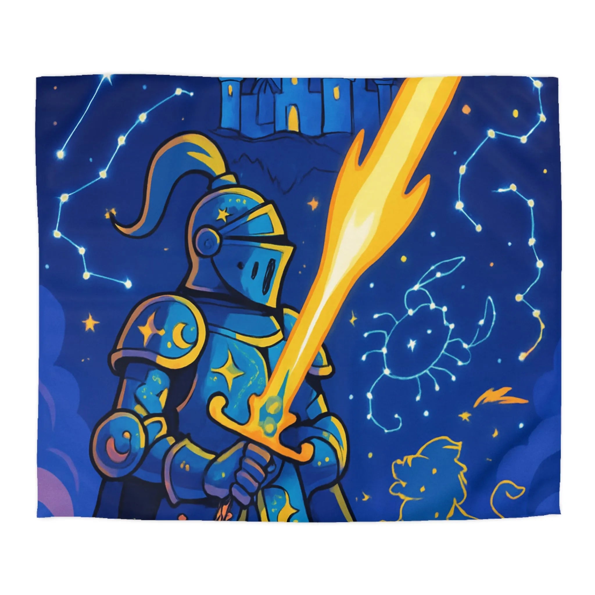 Housse de couette ludique pour chambre enfant avec chevalier et constellations étoilées magiques