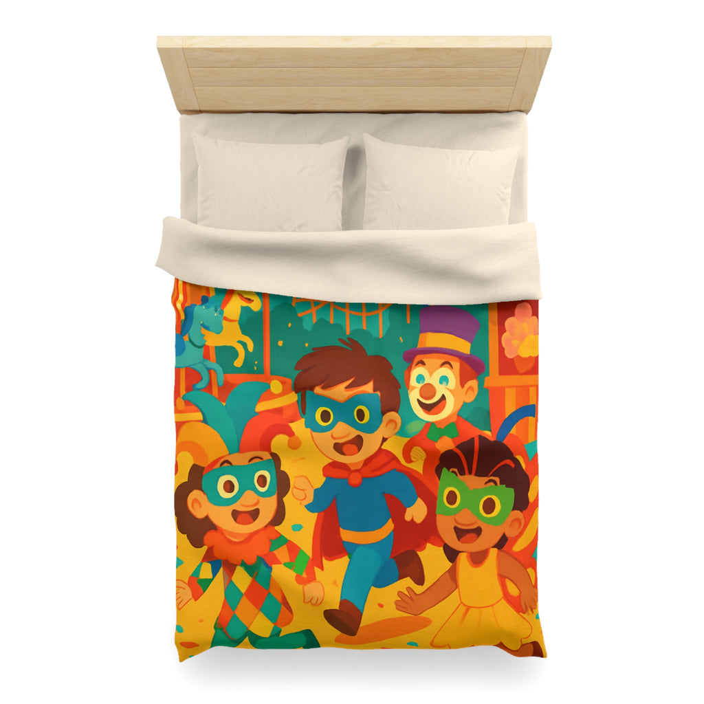 Joyeuse fête foraine avec enfants costumés courant joyeusement parmi attractions colorées nocturnes