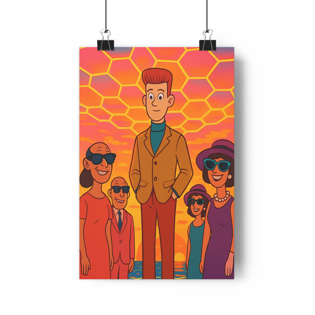 Poster décoratif rétro rose orange bleu salon chambre ambiance nostalgique unique style moderne tendance