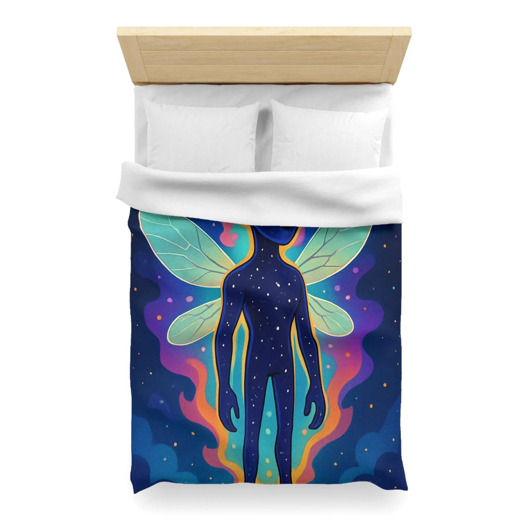 Housse de couette féerique avec créature cosmique et ailes éthérées pour chambre unique