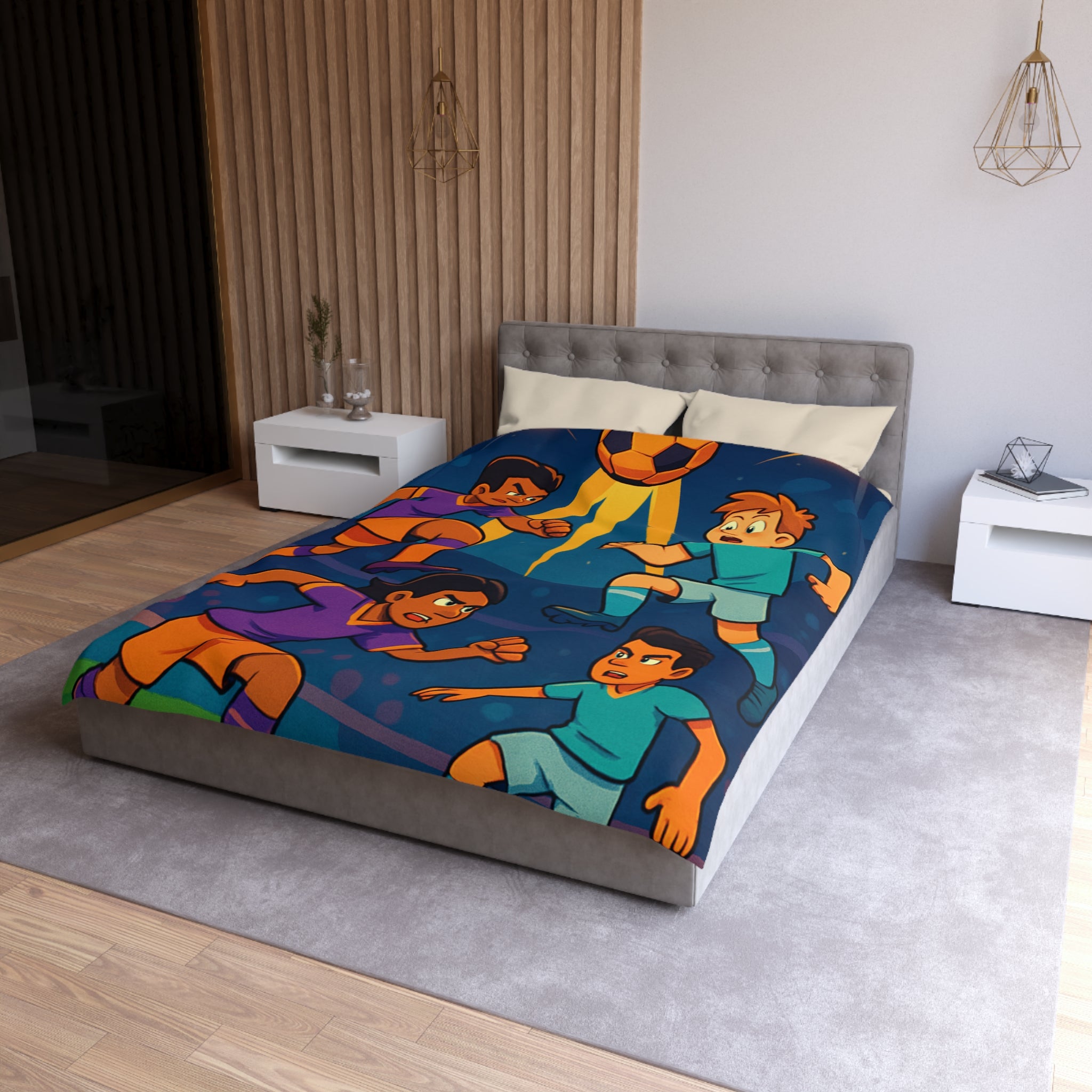 Housse de Couette Thème Football Éclatant pour les Fans de Sports Nocturnes