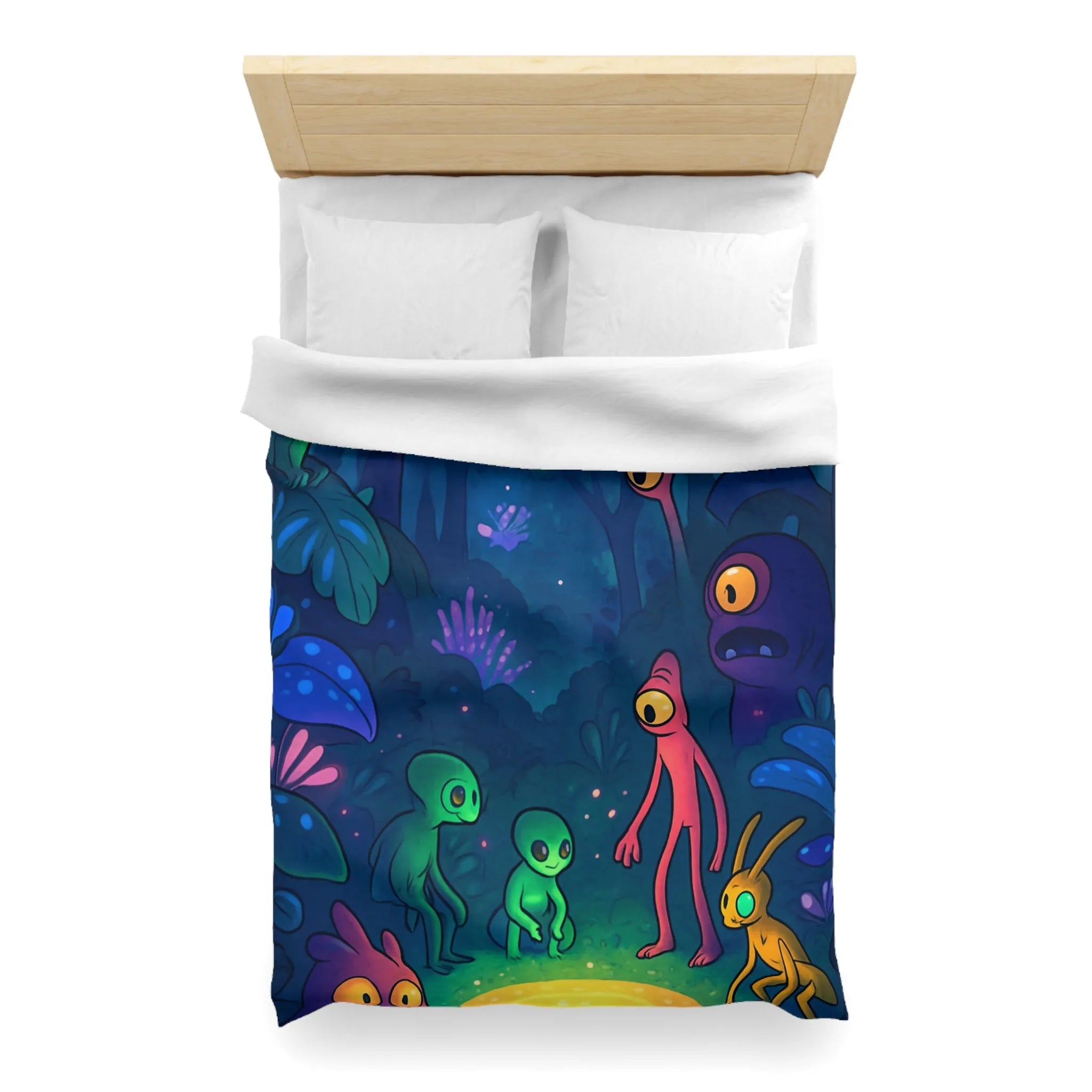 Housse de couette forêt magique avec créatures fantastiques et éclairage féérique luminescent