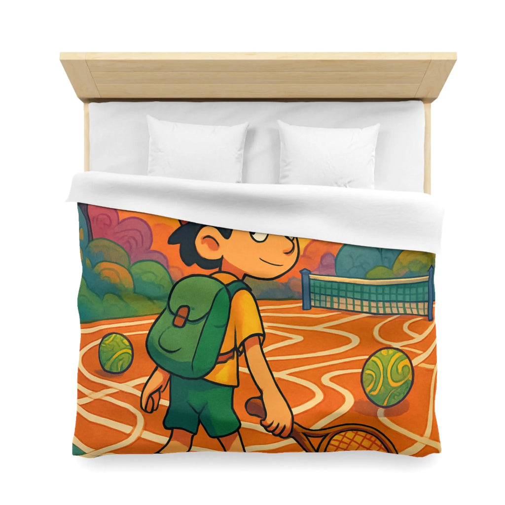 Housse de couette enfant avec motif joueur de tennis dans parc coloré joyeux