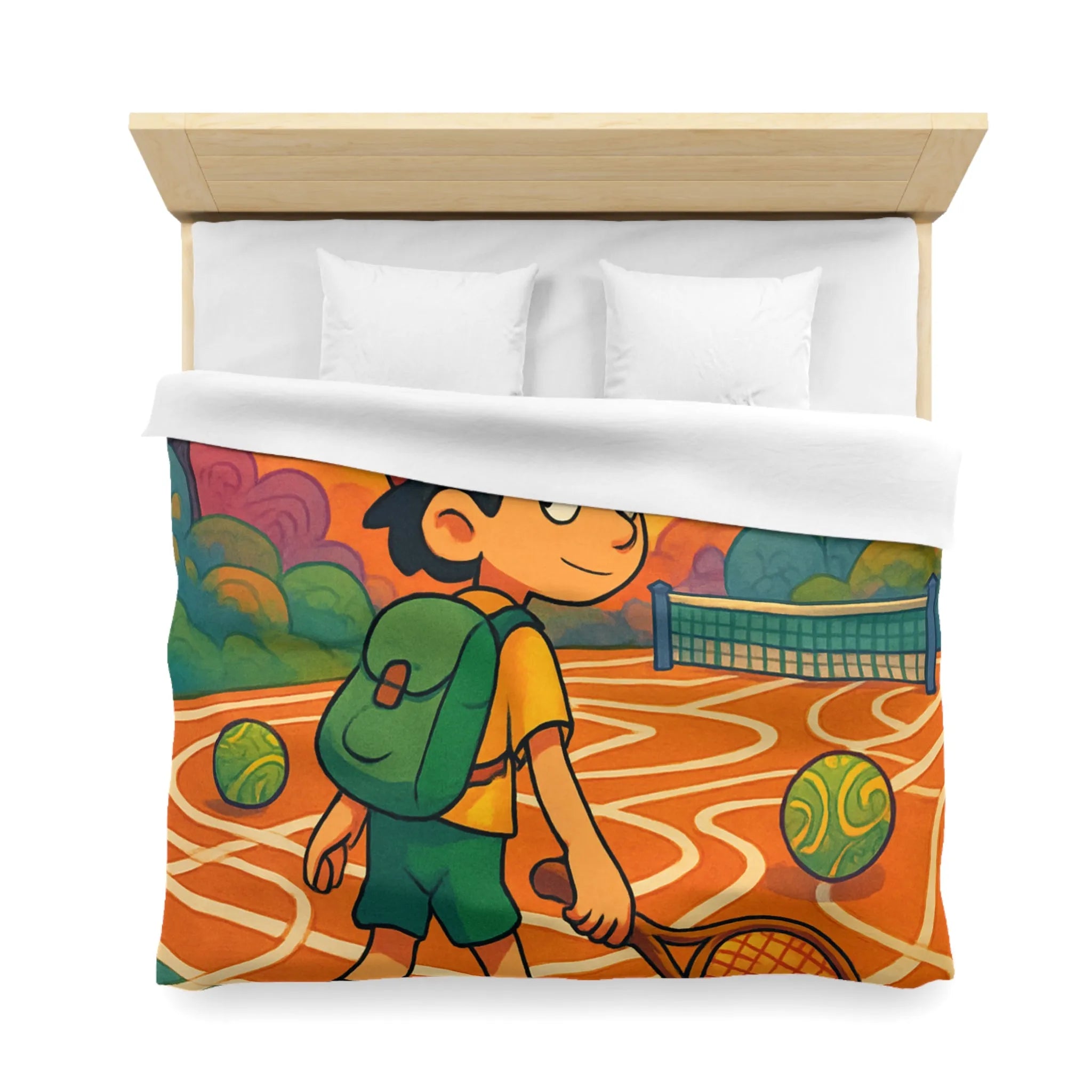 Housse de couette enfant avec motif joueur de tennis dans parc coloré joyeux