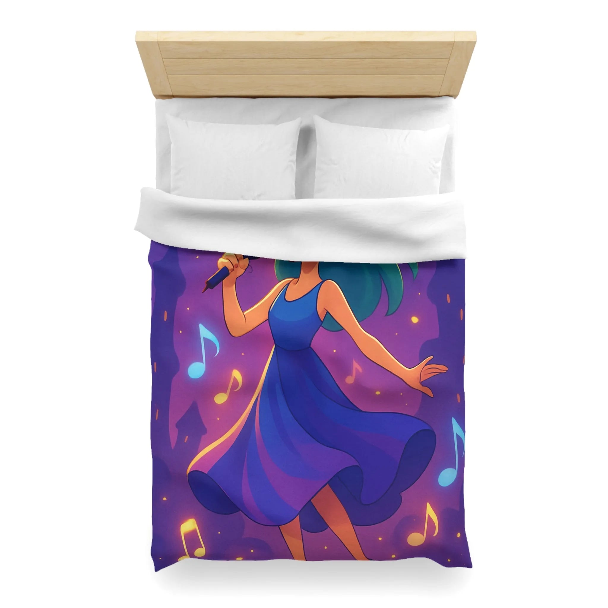 Fantaisie Vocale Féminine : Une Housse de Couette Mélodieuse pour Jeune Chanteuse Rêveuse