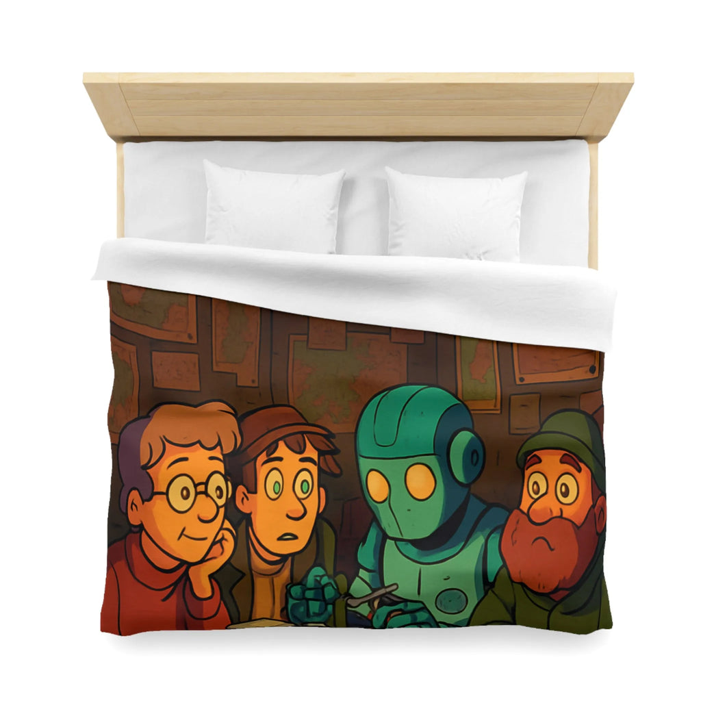Housse de couette avec scène animée de nuit, stratégie autour de cartes et robot