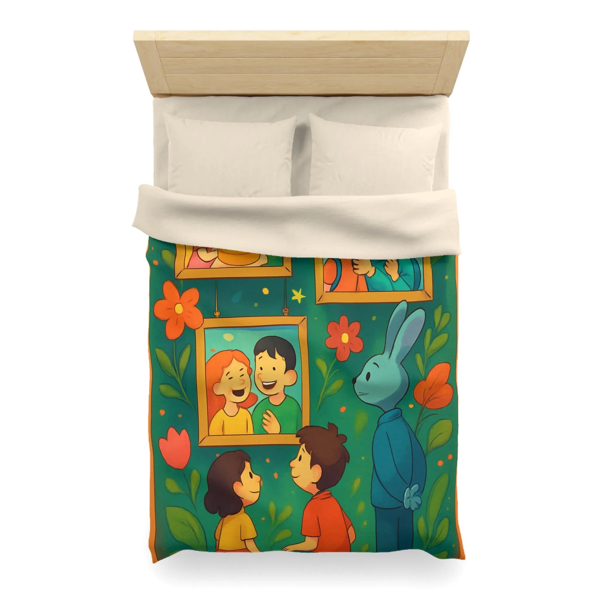 Housse de couette colorée et joyeuse avec famille, nature et motifs floraux